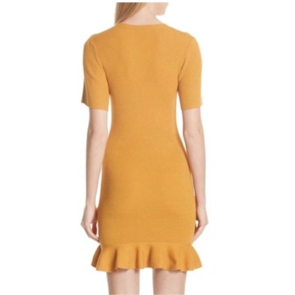 A.L.C Tulum Ribbed Ruffle Hem Mini Dress In Putty Yellow Short Sleeve L - Picture 2 of 10